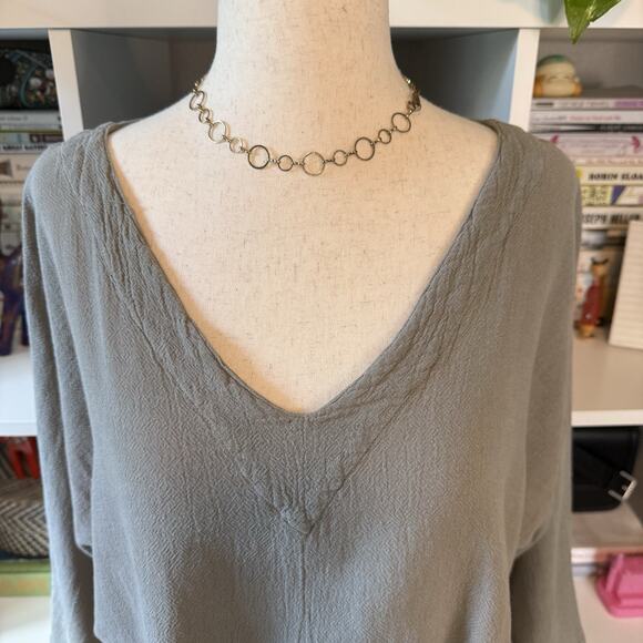Vintage Oh My Gauze V-neck Linen Gauzy Boho Lagen Look Blouse Top Gray Wms 2 - Picture 3 of 10